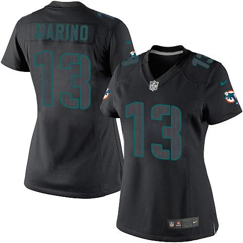 Women's Limited Dan Marino Nike Jersey Black - #13 Impact NFL Miami Dolphins